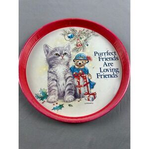 Vintage Giftco Giordano Christmas Serving Tin Tray "Purrfect Friends" Kitten 12"